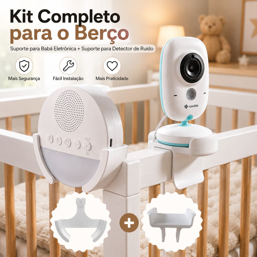 Kit Suporte Berço Aparelho Ruido Branco + Suporte Baba Eletronica Universal Bebe Infantil