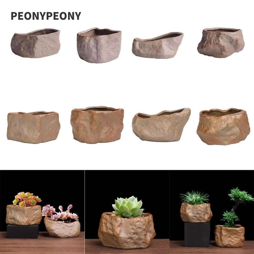 Vaso De Flores De Planta Peônia , Vasos De Plantas Suculentas De Cerâmica Em Forma De Pedra , Com Recipiente De Cultivo