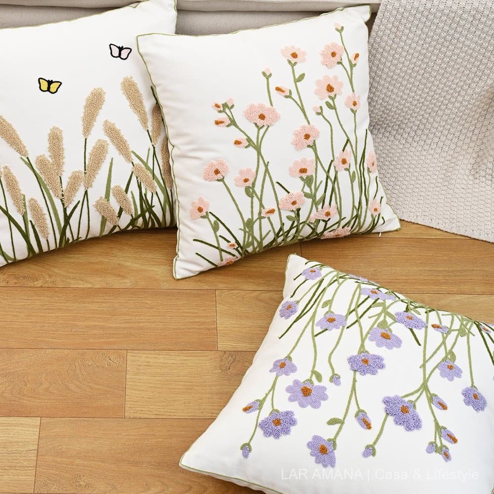 Capa de almofada bordada com padrão floral nórdico para sofá de sala de estar e quarto, capa de almofada decorativa fres