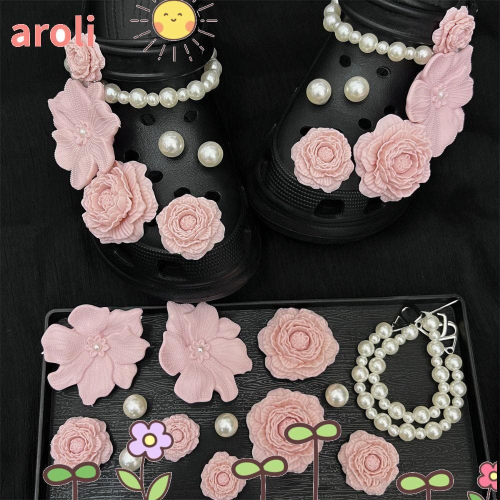 AROLI 12 Unidades/14 Amuletos De Sapatos De Praia , Decorações Removíveis De Flores , Acessórios Perfurados DIY