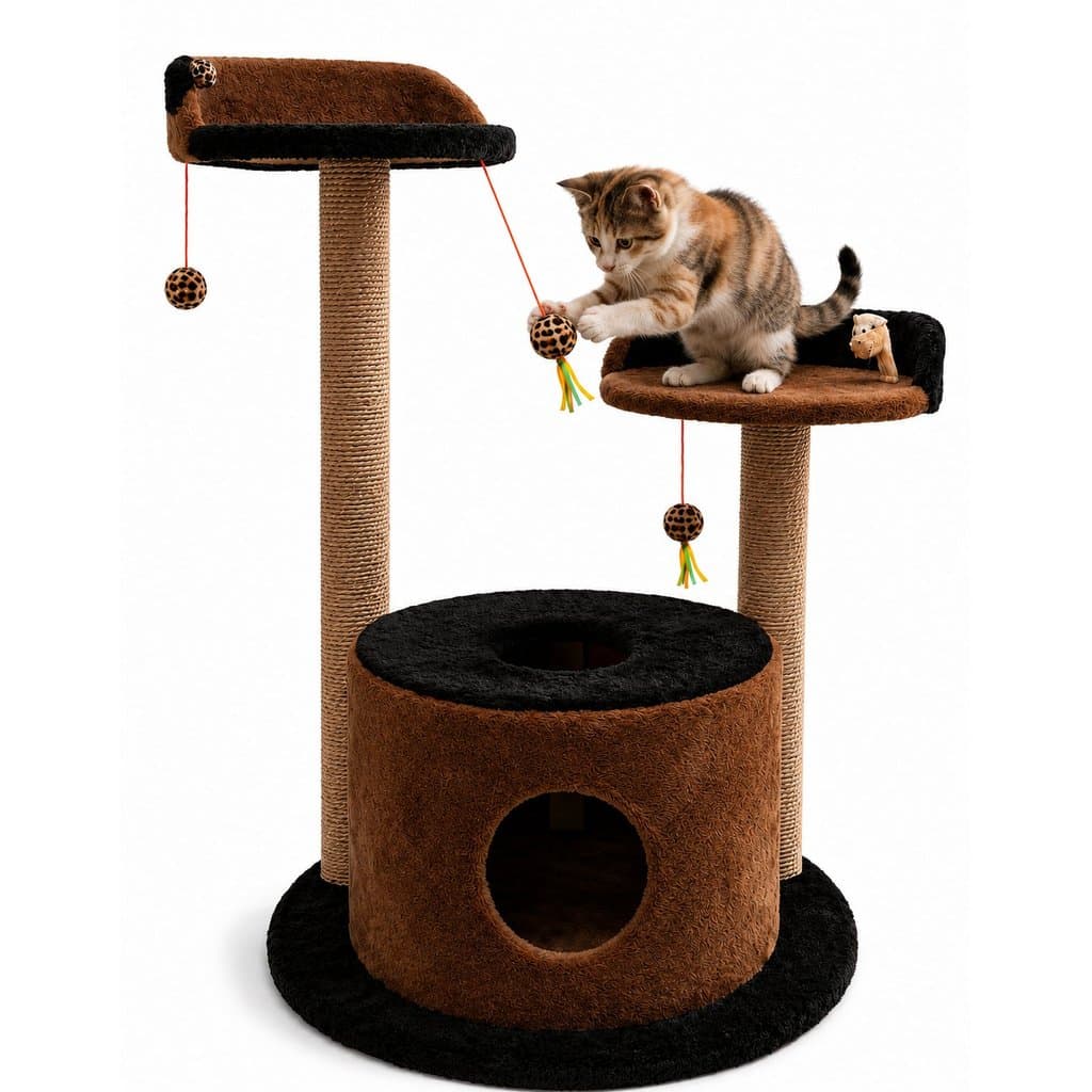 Arranhador Gato Dupla Torre Com Mirante Toca Postes Sisal Marrom