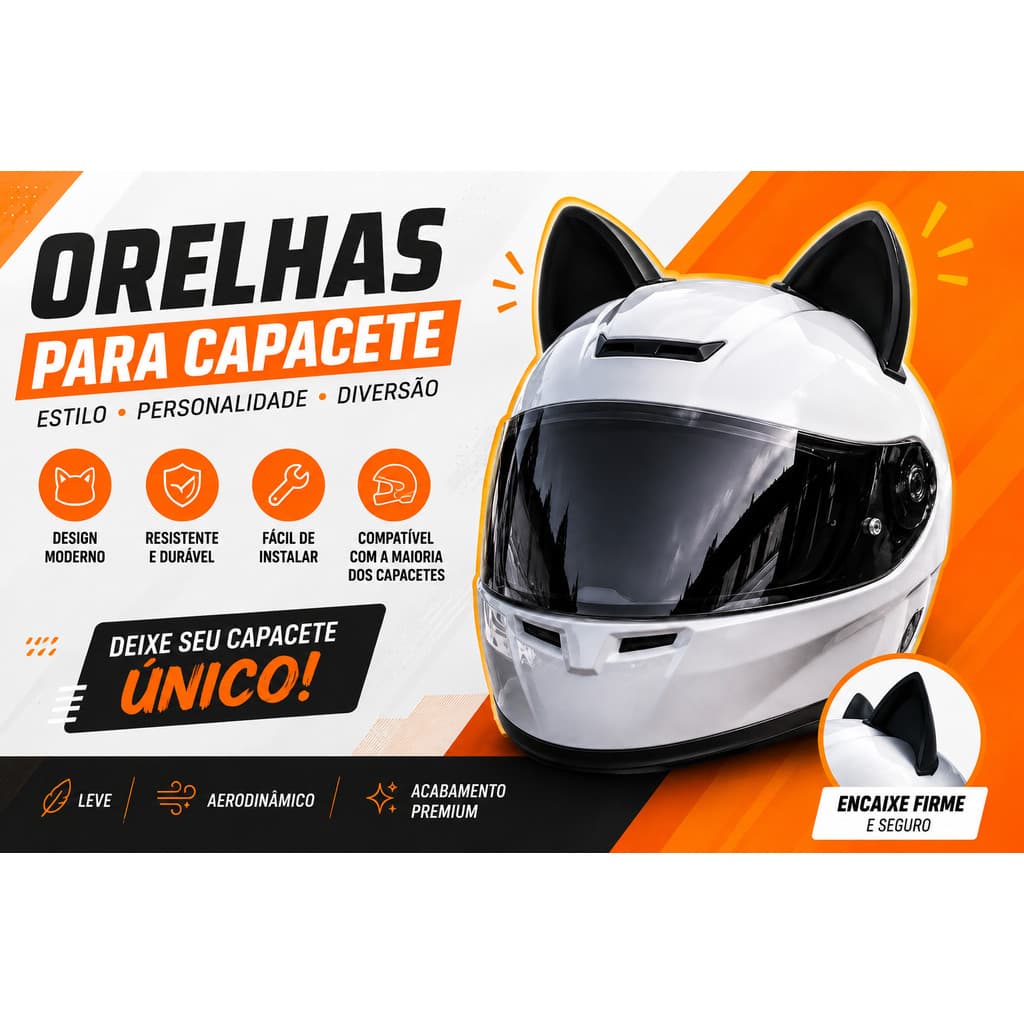 Orelhas de Gatinho para Capacete e Headset com Fita Dupla Face – Acessório Decorativo Gamer e Motociclista