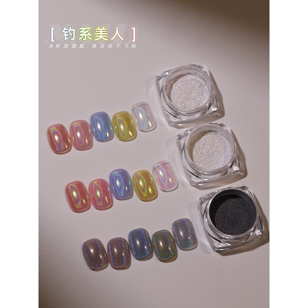 Olinting Manicure pesca beleza fada pó Laser arco-íris pó colorido Ultra-fino espelho mágico Glitter pó acessórios