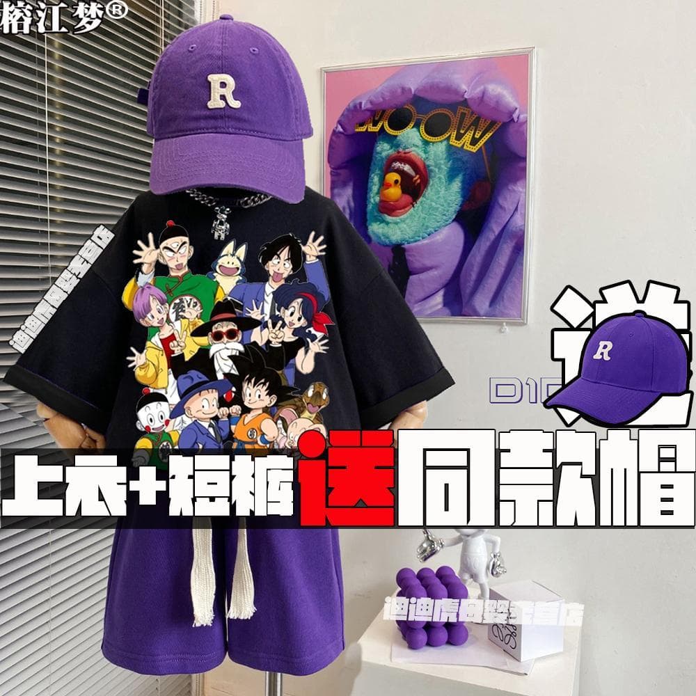 Meninos meninas em torno do pescoço puro algodão de manga curta camiseta médio grande crianças verão Dragon Ball impress
