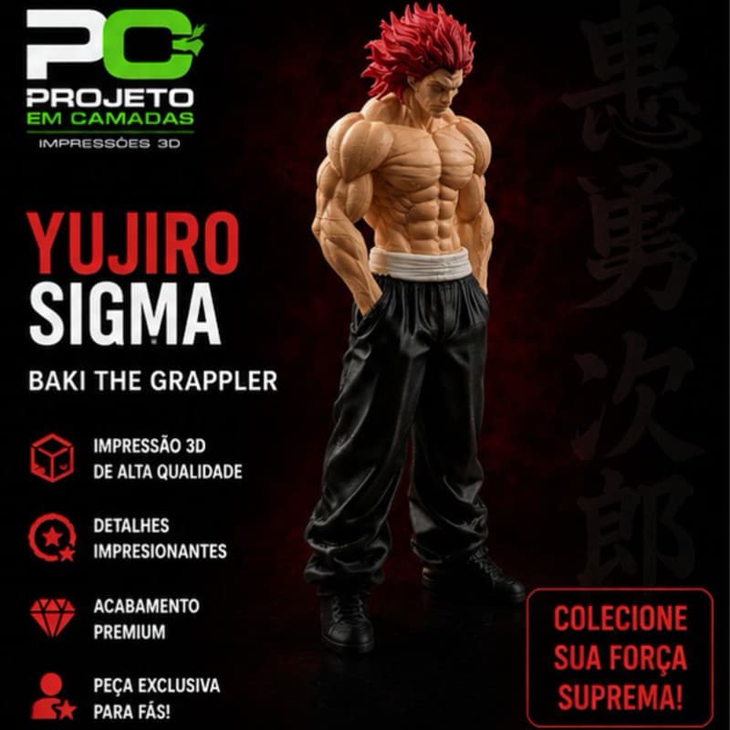 Miniatura Yujiro Hanma Sigma Baki | Action Figure Decorativa Impressa em 3D | Colecionável Anime