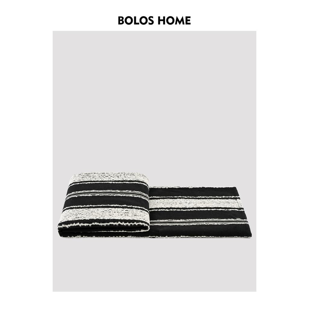 HOME 〖 Cinto de tinta 〗 Luz de luxo Premium preto branco listrado lã misturada sofá cobertor uso na cama