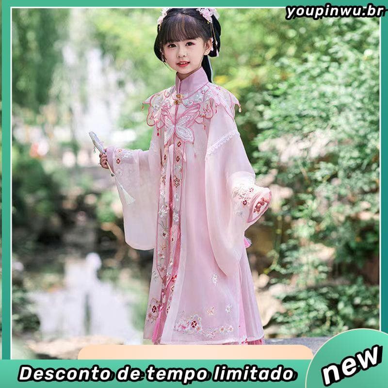Hairpin flor crianças fotografia roupas estilo republicano cavalo rosto saia Hanfu meninas arte foto foto