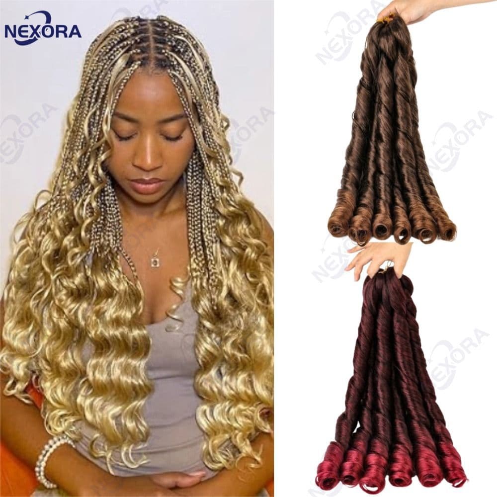 Jumbo Liso Ondulado Cabelo Boho French Curl Fibra Sintética Premium Para Tranças Crochet Braids-NE