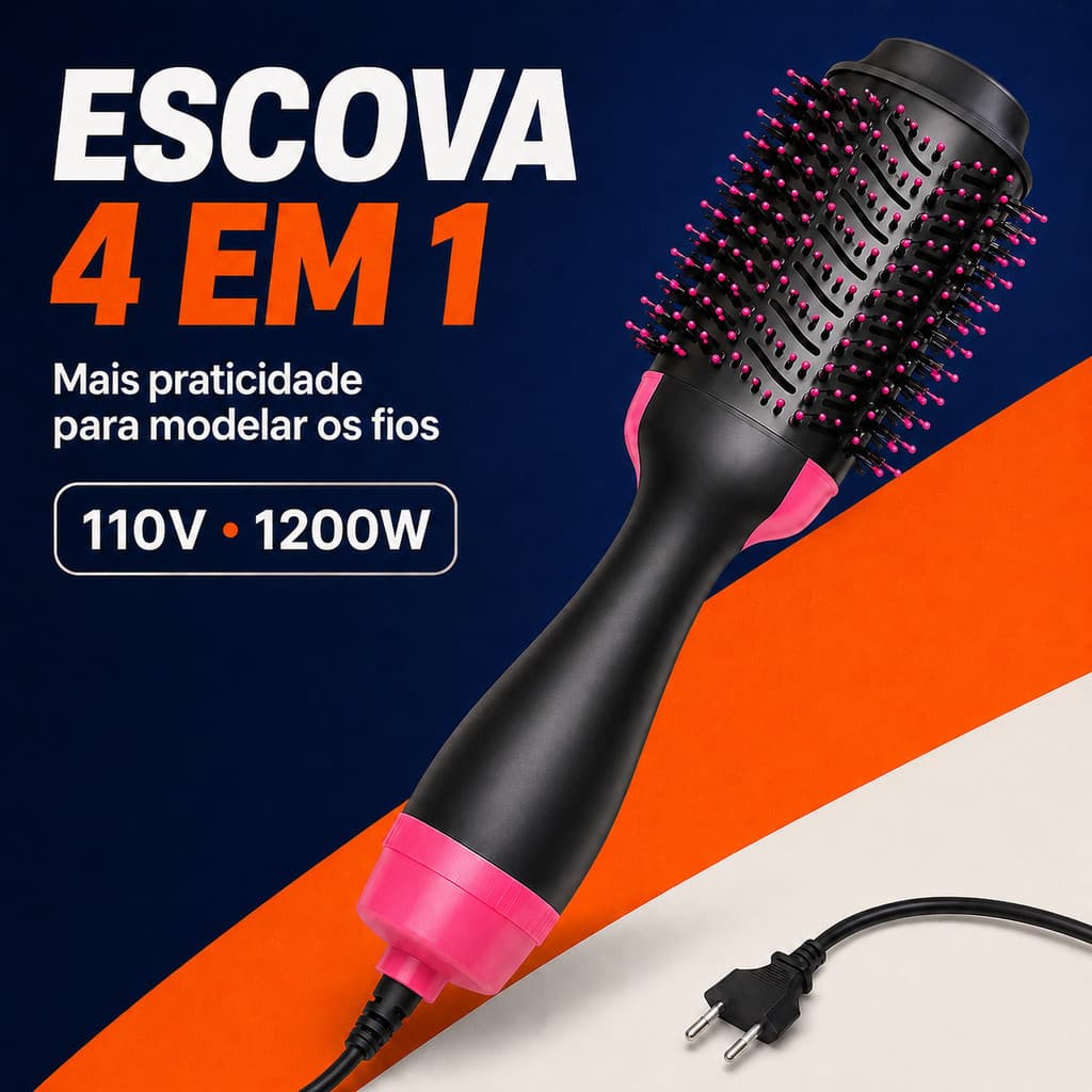 Escova Secadora 3 em 1 com Íons Negativos 110V - Seca, Alisa e Modela Cabelos