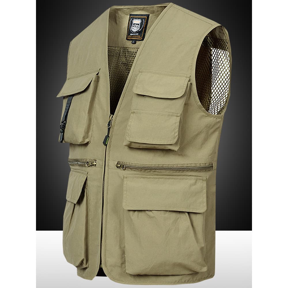 Verão colete fino masculino lazer ao ar livre solto grande bolso com decote em v macacão colete Multi-bolso fotografia c