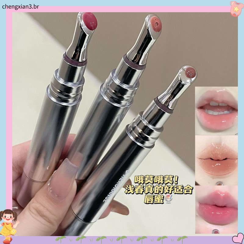 Verão cinza rosa gelo diamante essência lábio esmalte brilho labial hidratante vidro bálsamo labial feminino espelho bri