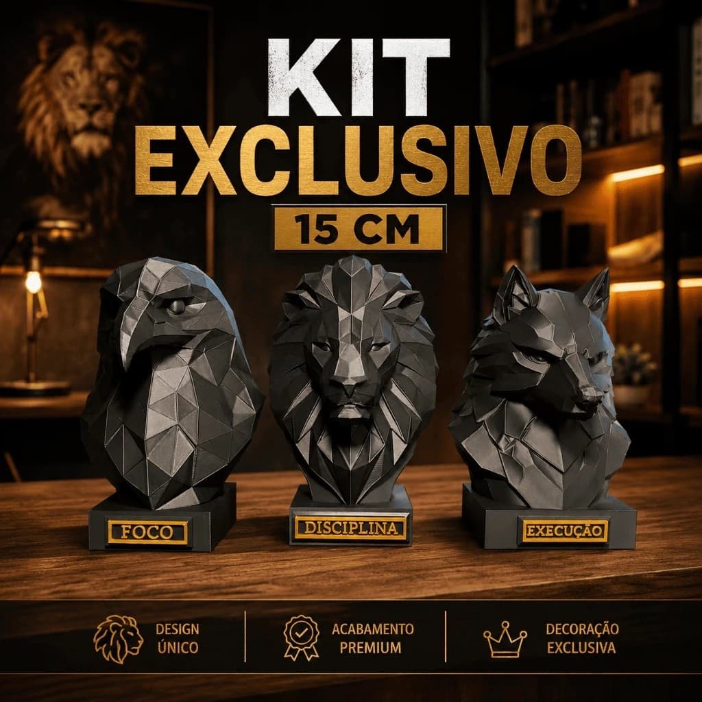 Kit Mentalidade Foco Disciplina Execução | Esculturas Leão Águia Lobo Luxo  Decoração Escritório Casa Decoração de luxo