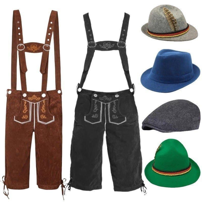 Fantasia de Oktoberfest para Homens - Traje para Festival de Cerveja com Suspensórios, Calças e Chapéu, Perfeita para Ev