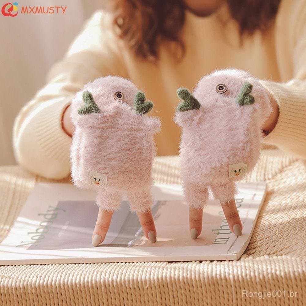 MXMUSTYZA Luvas De Lã De Natal Simples Chifres Macios Condução Femininas Elásticas De Meio Dedo