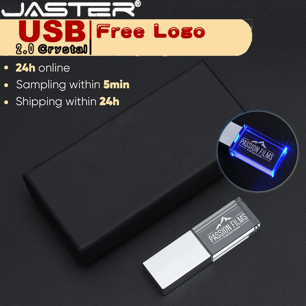 Unidade flash USB JASTER Crystal 2.0 128 Gb 32 Logotipo Personalizado Grátis Com Caixa Pendrive 64 16 De Gravação A Lase