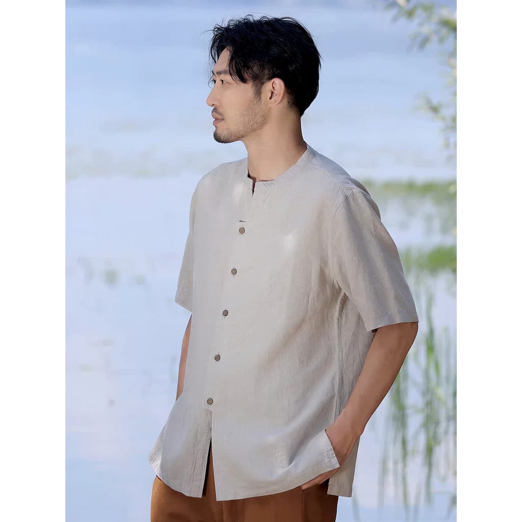 Nanguo estilo Ramie camisa masculina de manga curta estilo chinês verão cânhamo completo masculino Casual manga curta so