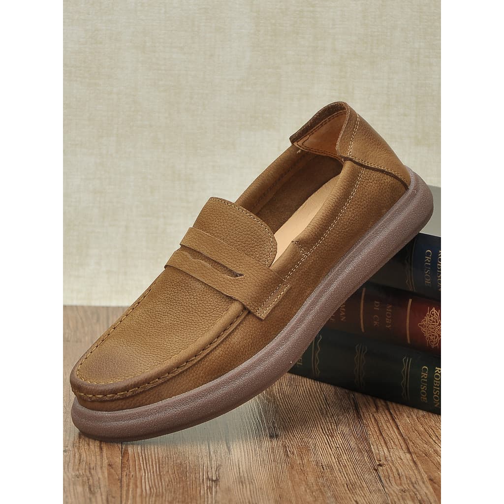 Mocassins de couro feitos à mão masculinos primavera couro genuíno sola macia respirável sapatos de ervilhas masculinos