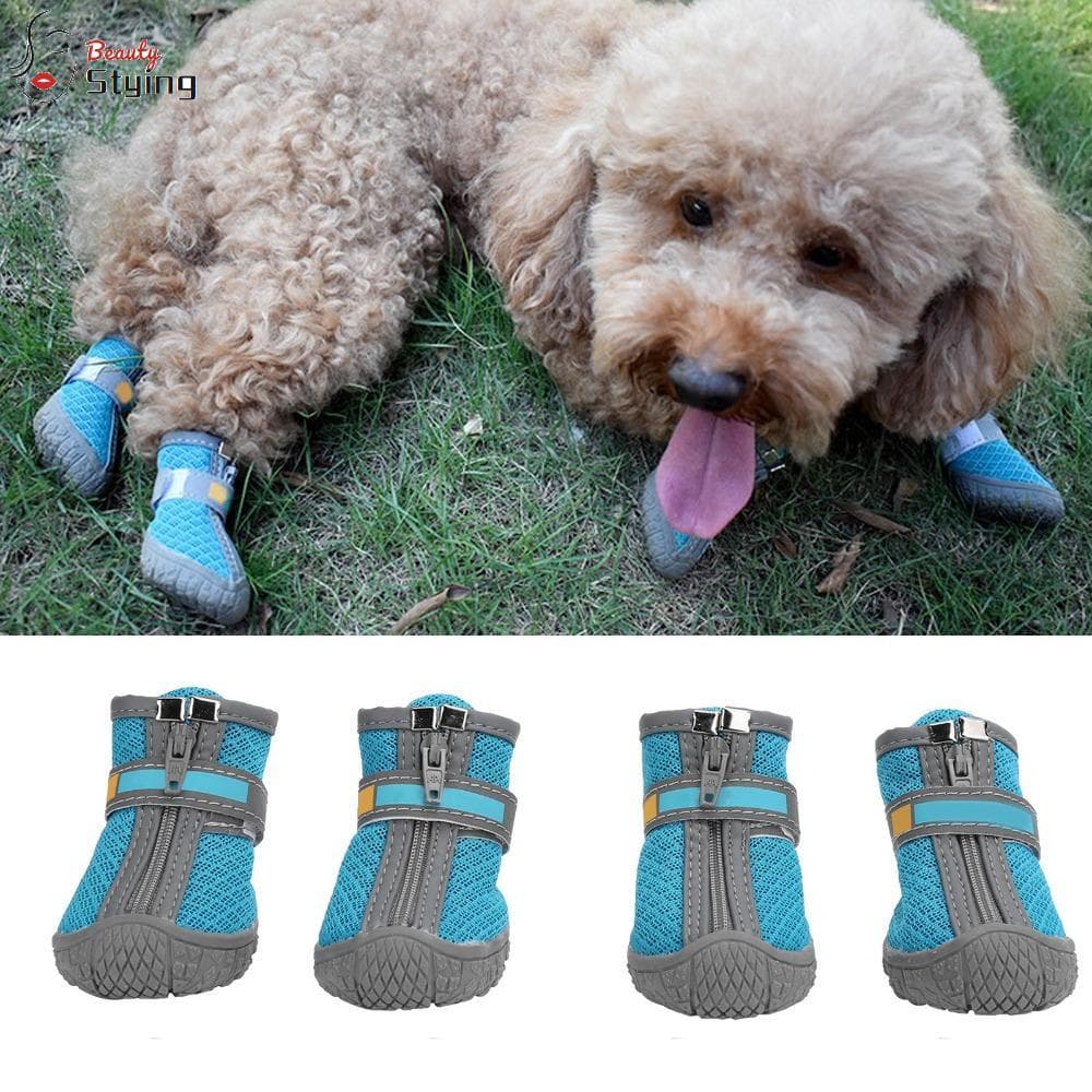 GERYRUD 4 Peças De Sapatos Para Cães , Sola Antiderrapante , Botas Azuis Usam Buracos De Malha Resistentes , Cachorros À