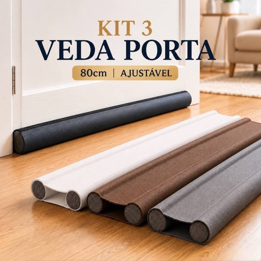 Kit C/ 1, 2, 3 Veda Porta Ajustável Protetor Rolinho Duplo Impermeável 80cm Anti Insetos Vento Poeira Vedação Fresta