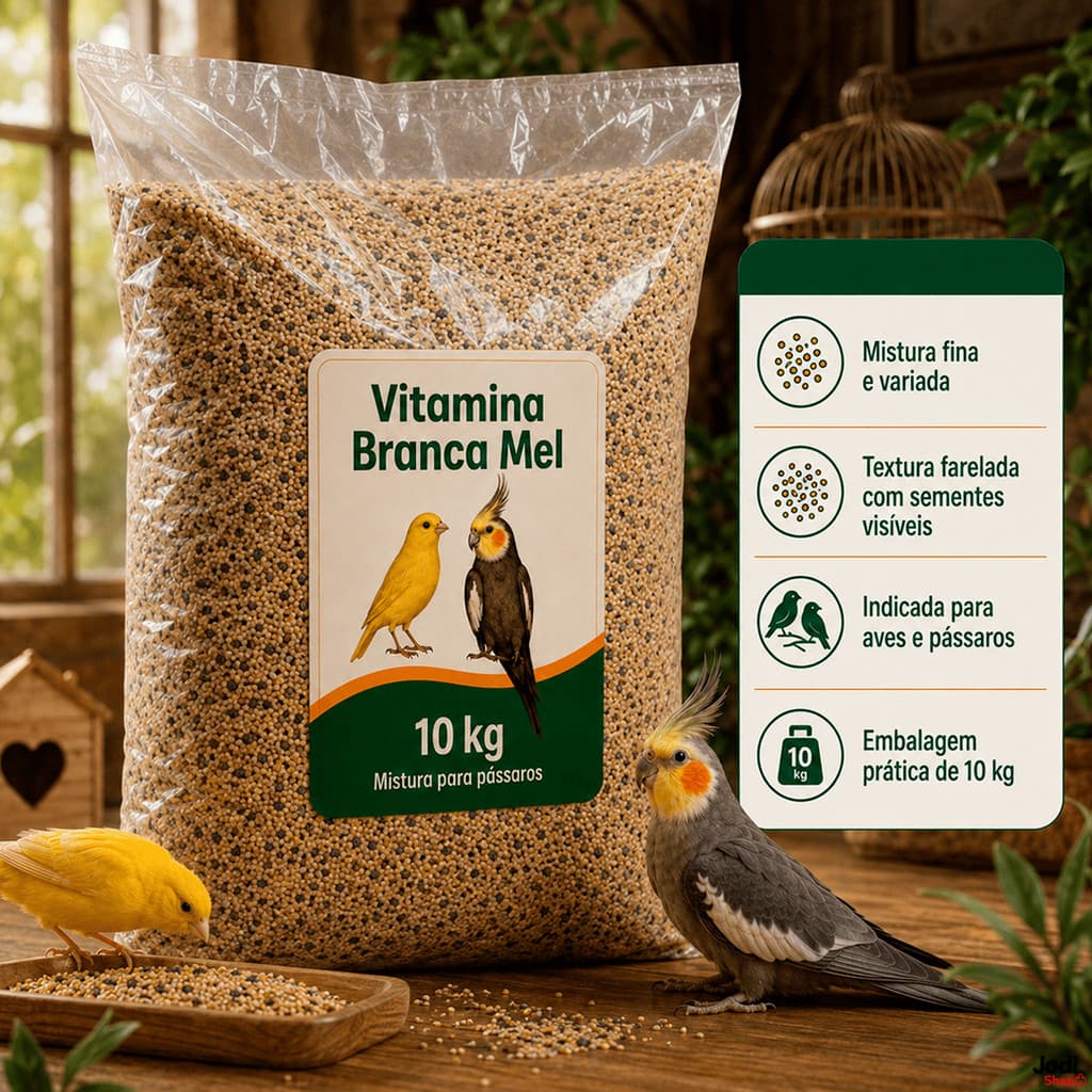 Vitamina Branca para Pássaros 10kg Mix de Grãos para Canário Calopsita Periquito e Coleirinha