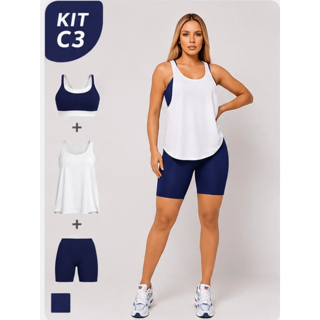 Kit Conjunto Cropped + Bermuda C/ Bolso + Regata Fitness ASD