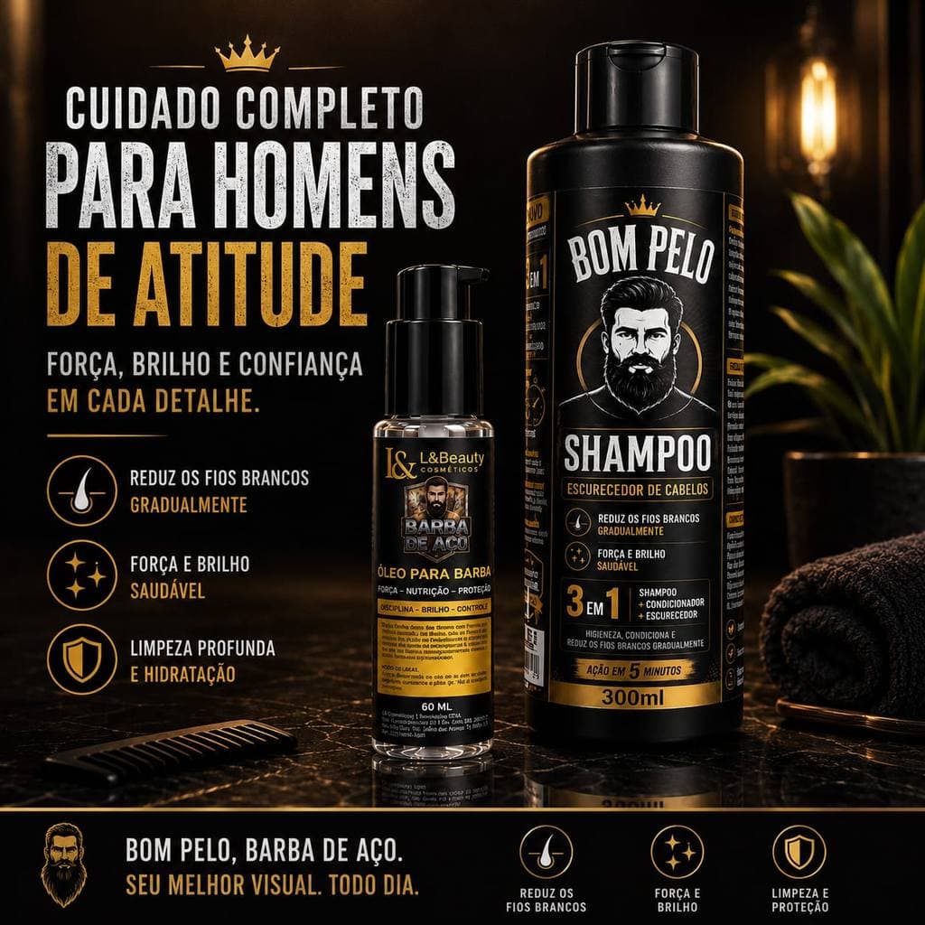 Kit Shampoo Escurecedor De Cabelos 250ml + Óleo Para Barba 30ml DOM PELO