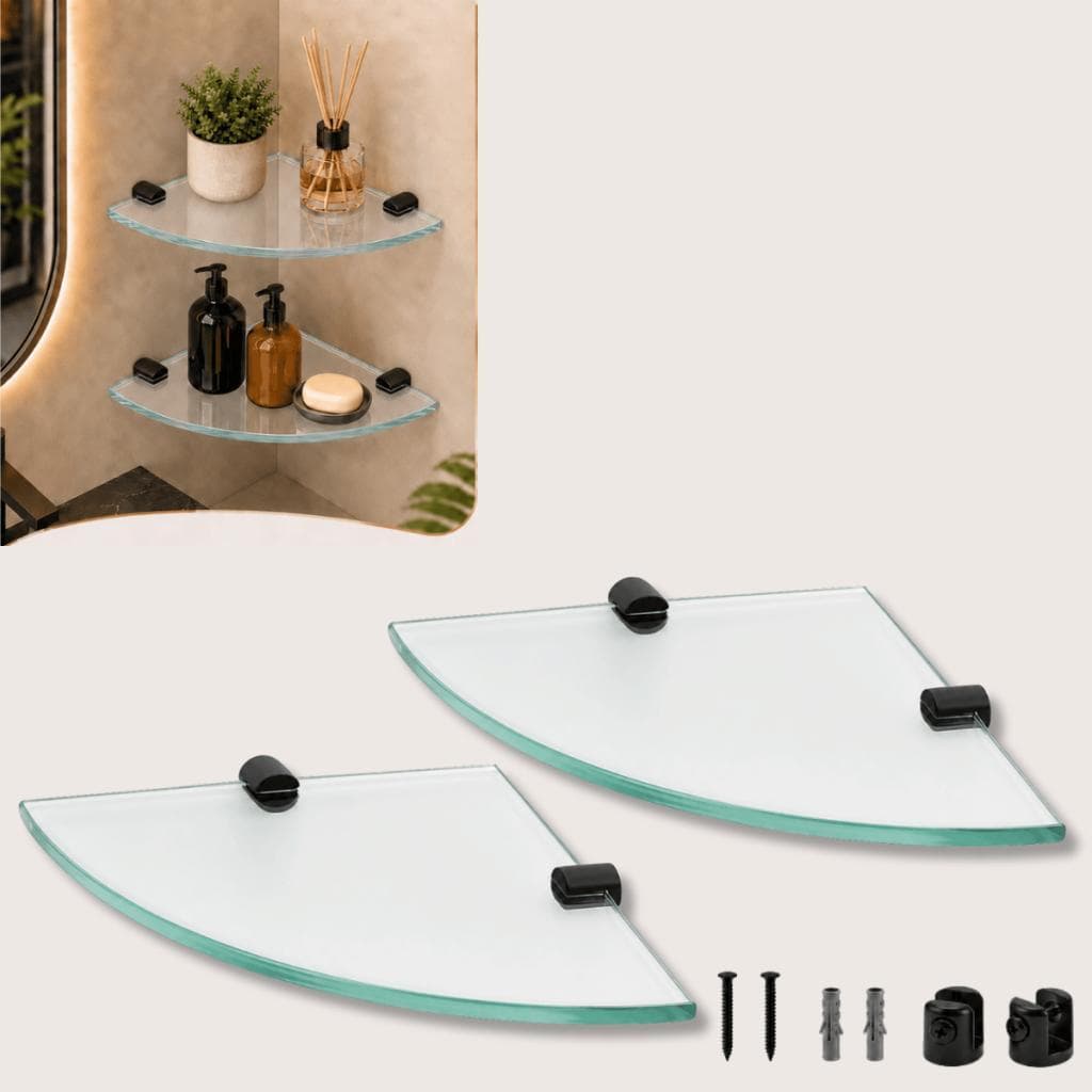 Kit 2 Prateleiras de Vidro 20x20cm para Banheiro Cozinha e Lavanderia