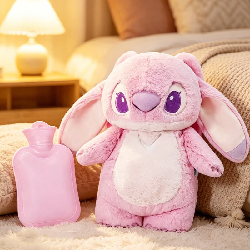 Bolsa de Água Quente Stitch de Pelúcia Aquecedor de Mãos Fofinho para Inverno Saco Térmico Injetável