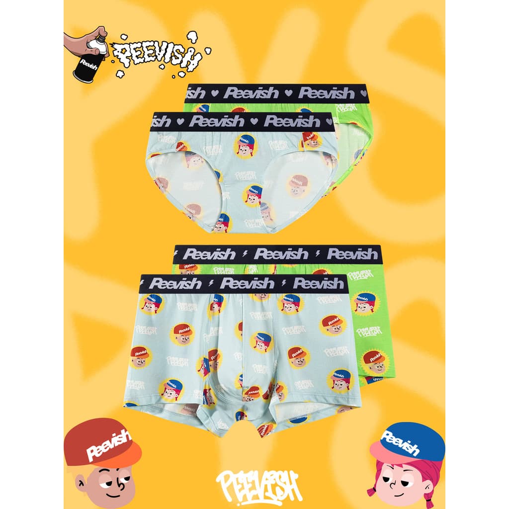 PEEVISH PEEVISH Cartoon Cute Couple Antibacteriano Boxer Briefs Meninos Cuecas Mulheres Cuecas