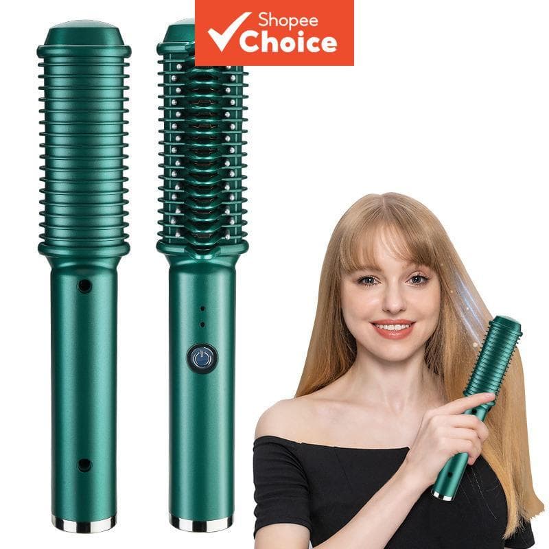 Escova alisadora portátil sem fio de íons negativos, escova de barba com aquecimento rápido, escova térmica