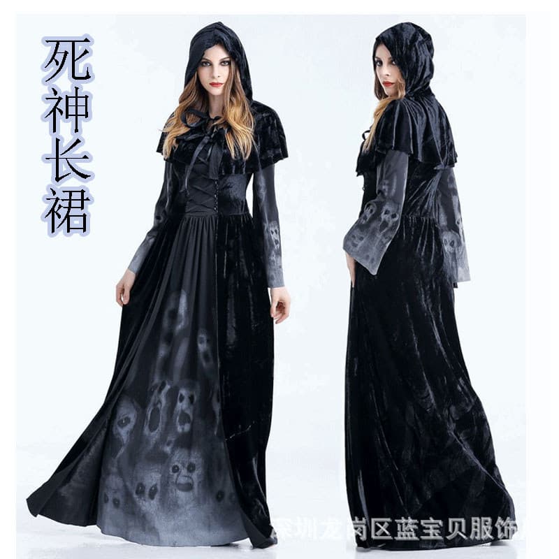 Adulto feminino morte saia longa Horror crânio saia Halloween fantasma noiva vampiro Cosplay traje de palco