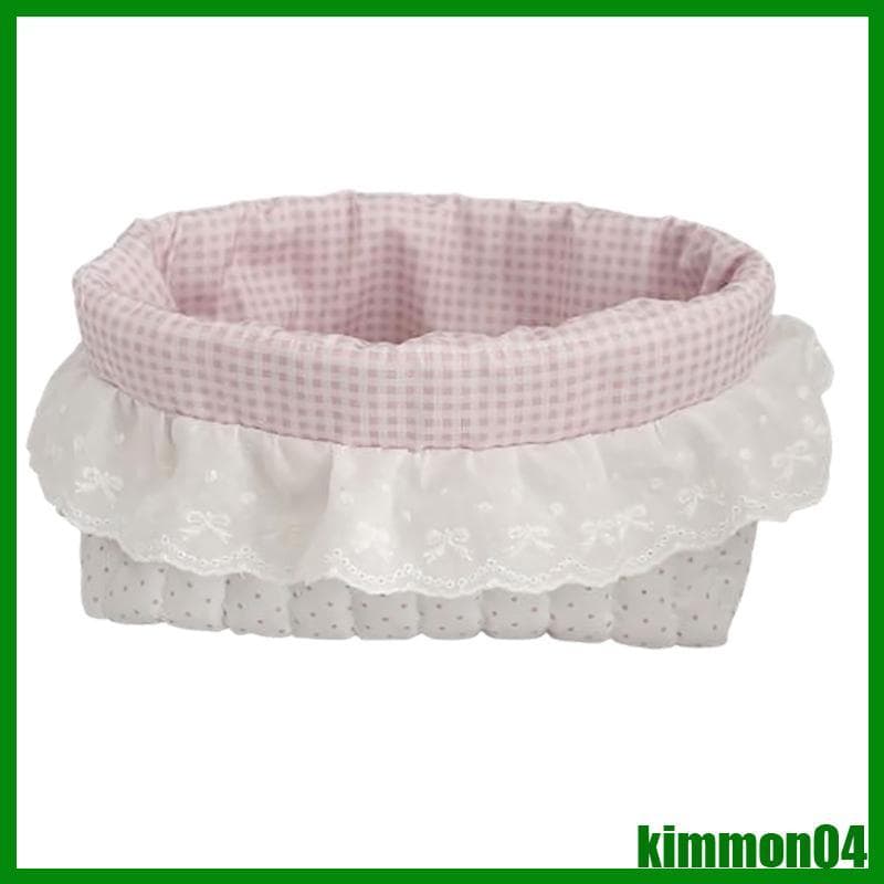 Cesta De Armazenamento De Tecido kim Com Abertura De Fácil Acesso E Caixa Macia Babados Guingão Rosa Para Prateleira De