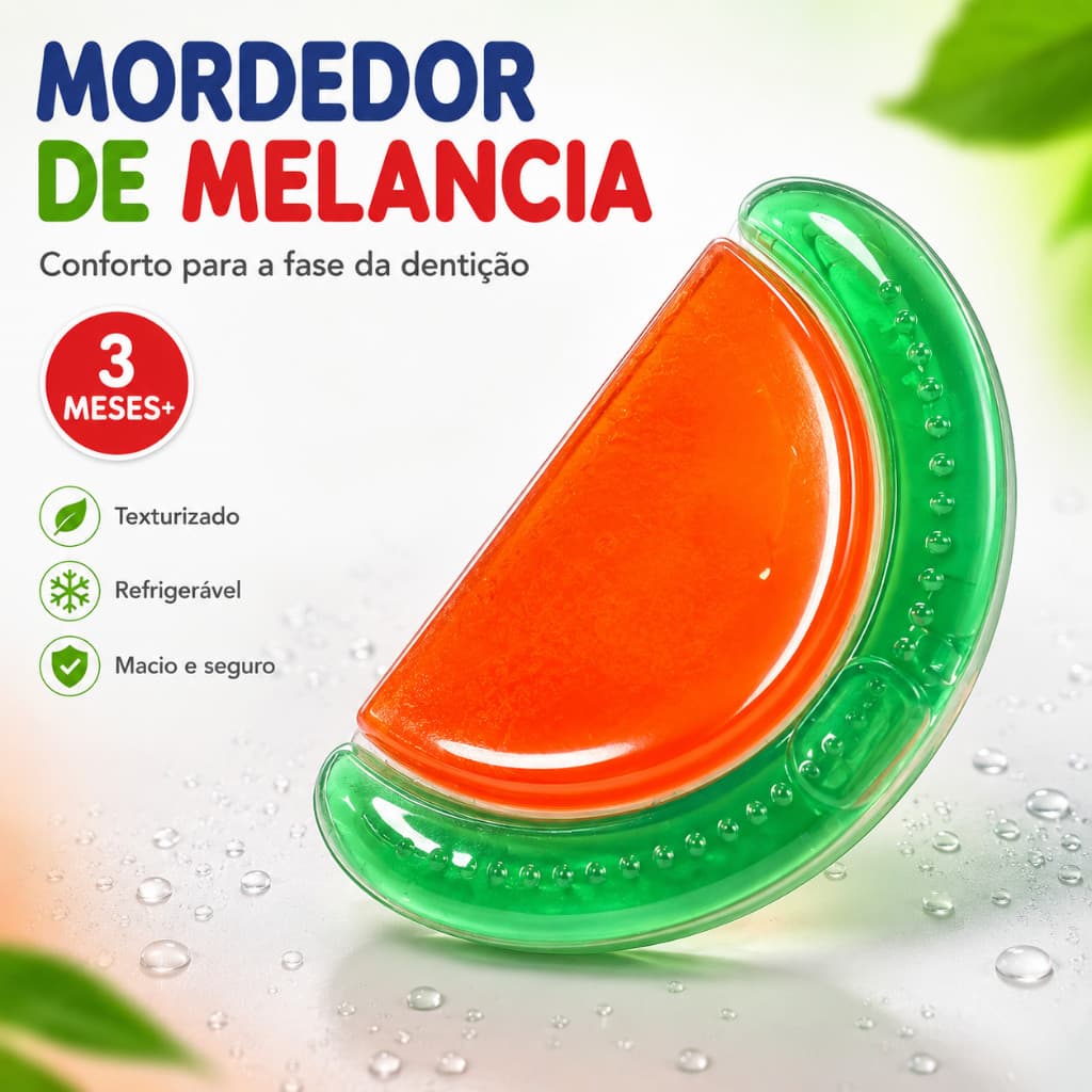 Mordedor Bebê Melancia Refrigerável com Água Texturizado Alívio Dentição Gengiva Infantil 3 Meses+