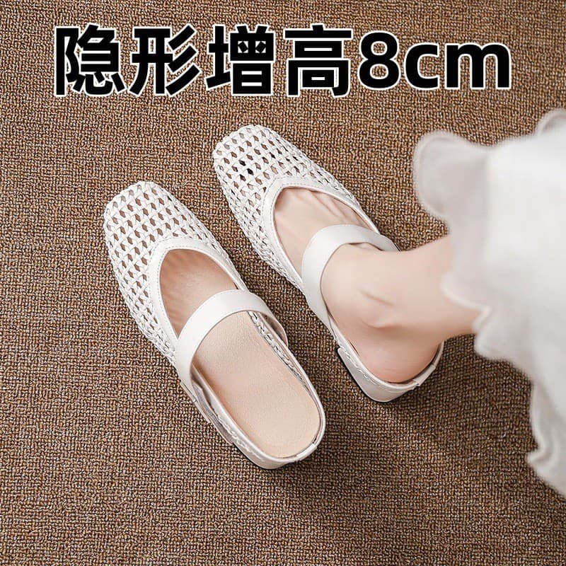 Meia chinelos sapatos femininos exterior Wear 2025 novo estilo verão oco tecido Mary Jane sapatos aumento interno boca r