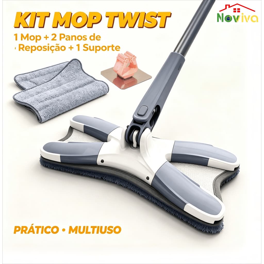 Kit- Esfregão e Refil e Gancho de Mop (Cor Aleatória) | Escolha entre Mop de Triangular e Spray e Twist-Noviva