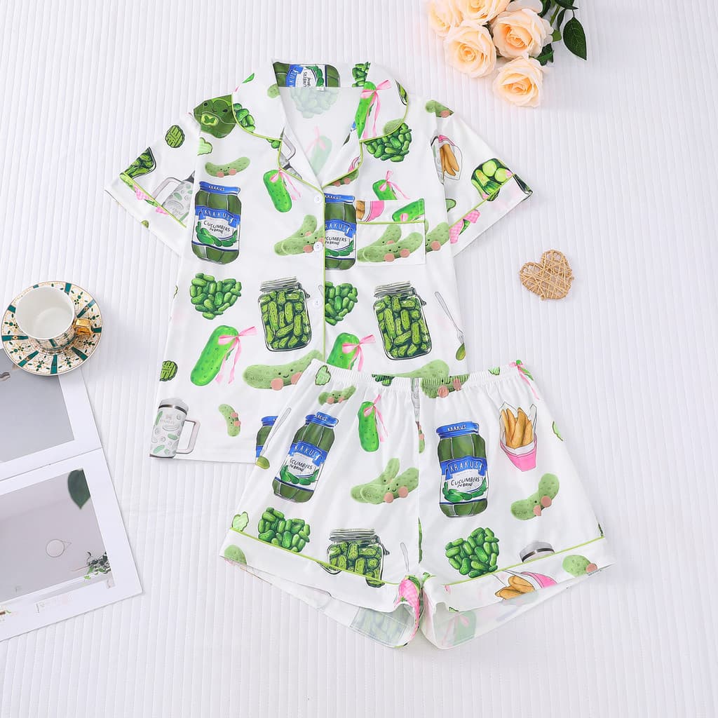 Comércio exterior transfronteiriço novo estilo pijamas femininos impressos lapela Shorts de manga curta Lo