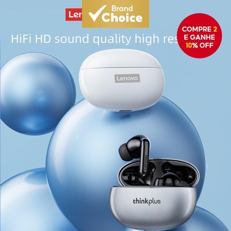 Fones de Ouvido Lenovo XT88 Sem Fio Bluetooth Intra-Auriculares, Microfone Duplo Estéreo Redução de Ruído Grave HiFi