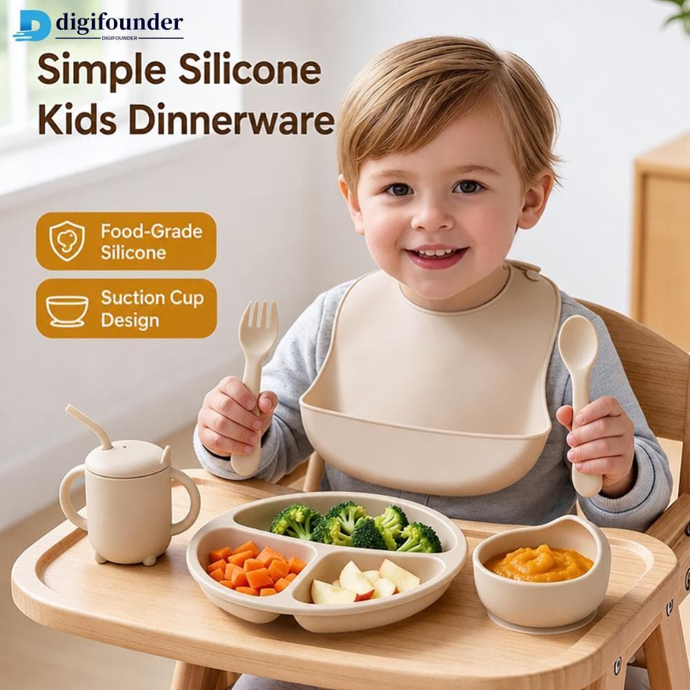 DIGIFOUNDER Silicone Placa De Alimentação Do Bebê Tigela Colher Garfo Babador Copo oddler Desmame Utensílios De Mesa Par