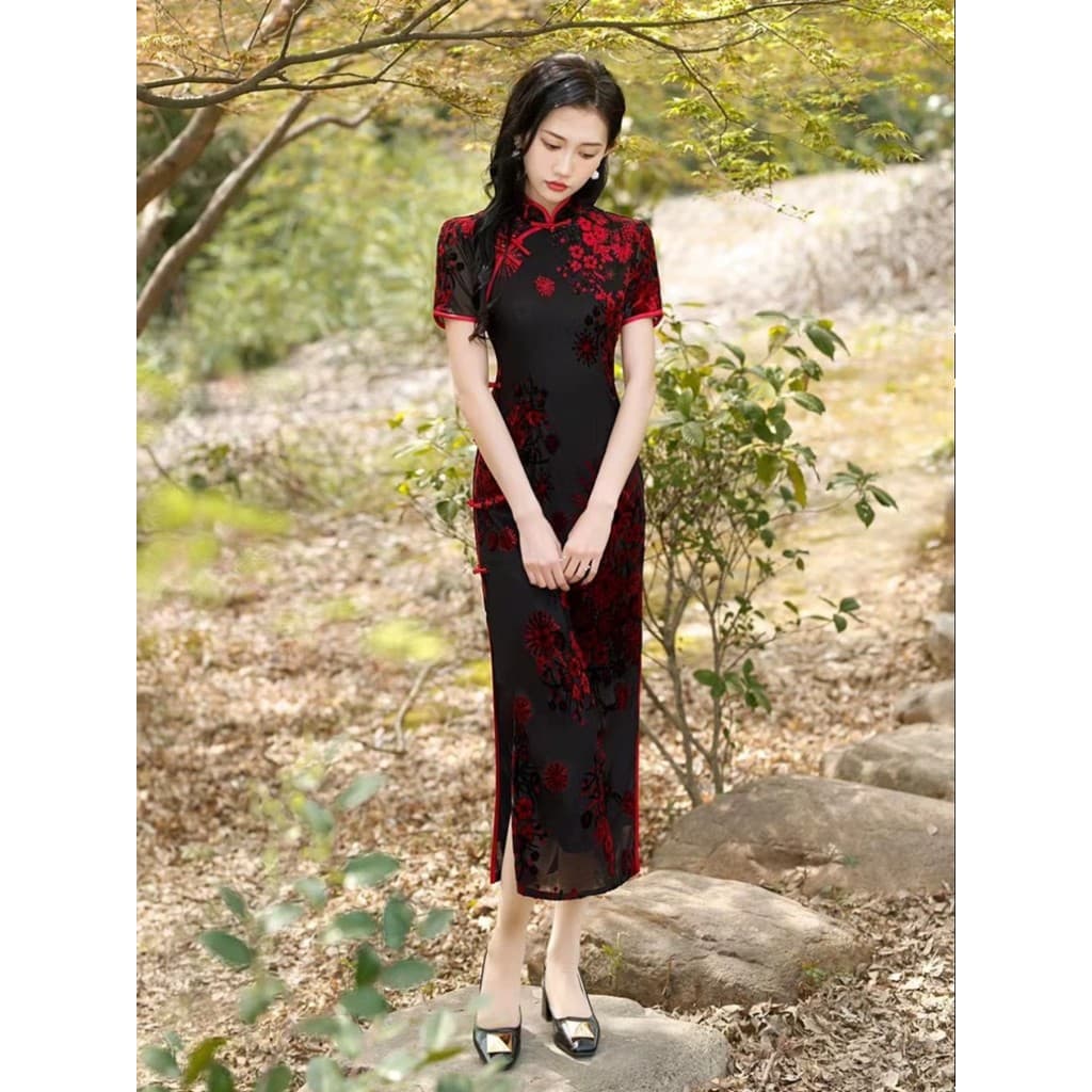 Primavera verão Premium manga de três quartos versão melhorada reunindo Cheongsam fino ajuste feminino estilo chinês diá