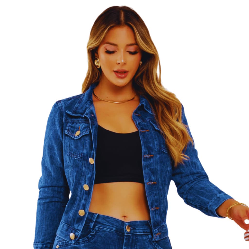 Jaqueta Jeans Feminina Marmorizada Botões Frontais Seu Brilho Moda Jeans