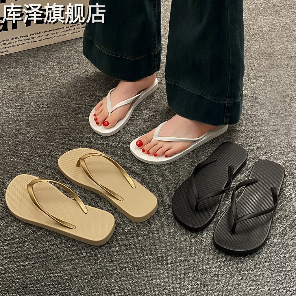 Chinelos femininos verão ao ar livre usar nova sola macia antiderrapante cor sólida casal ao ar livre flip-flops
