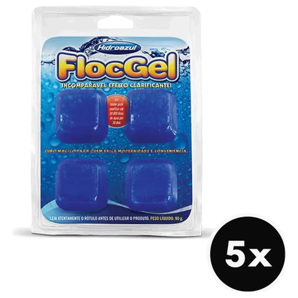 Kit 5 Hidroazul Floc Gel 90g Clarificante Piscina Floculante Água Cristalina Tratamento Filtração Polimento