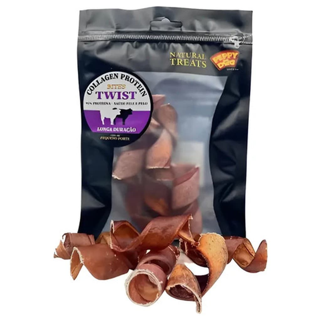 Petisco Natural Cães Peppy Dog Collagen Protein Twist Bites 8 Unidades 70g Mordedor Duro