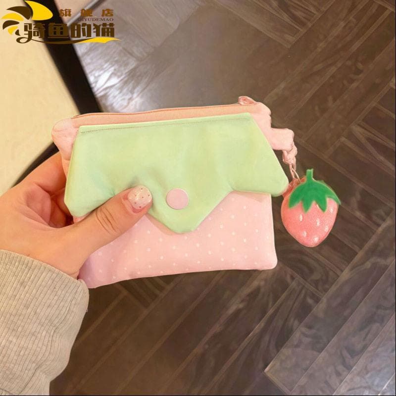 Ins Polka Dot morango moeda bolsa dos desenhos animados fruta menina coração pequeno quadrado saco feminino estudante ap
