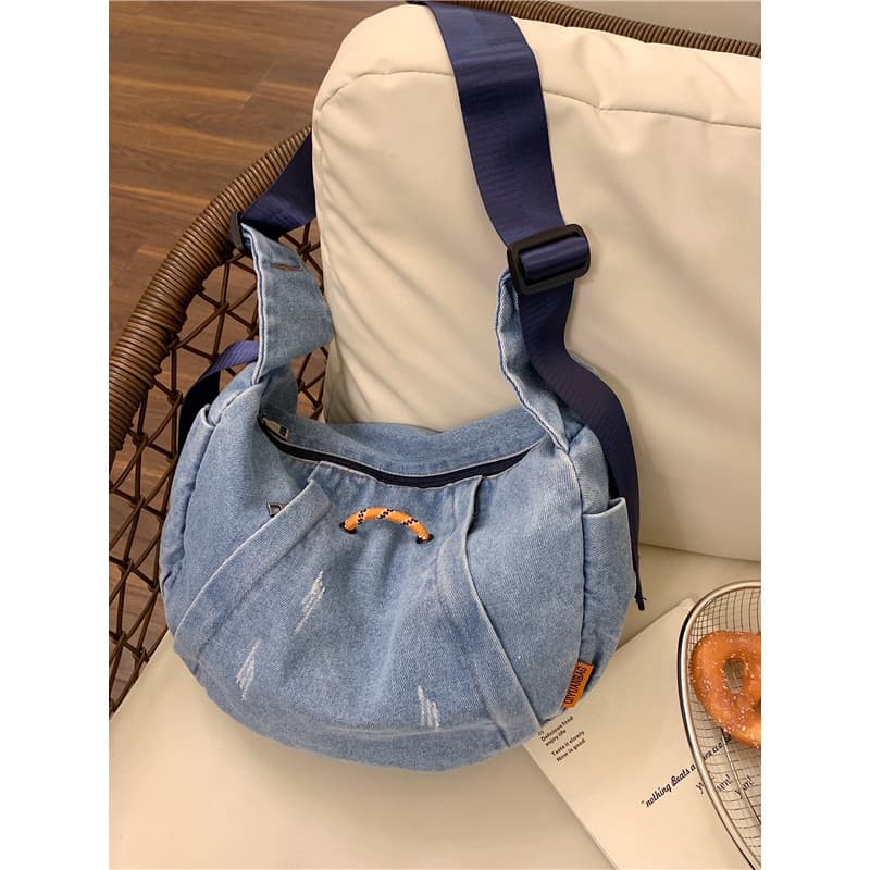 Coreano Retro Denim saco do mensageiro feminino Casual grande capacidade lona bolsa de ombro Commuter estudante All-Matc
