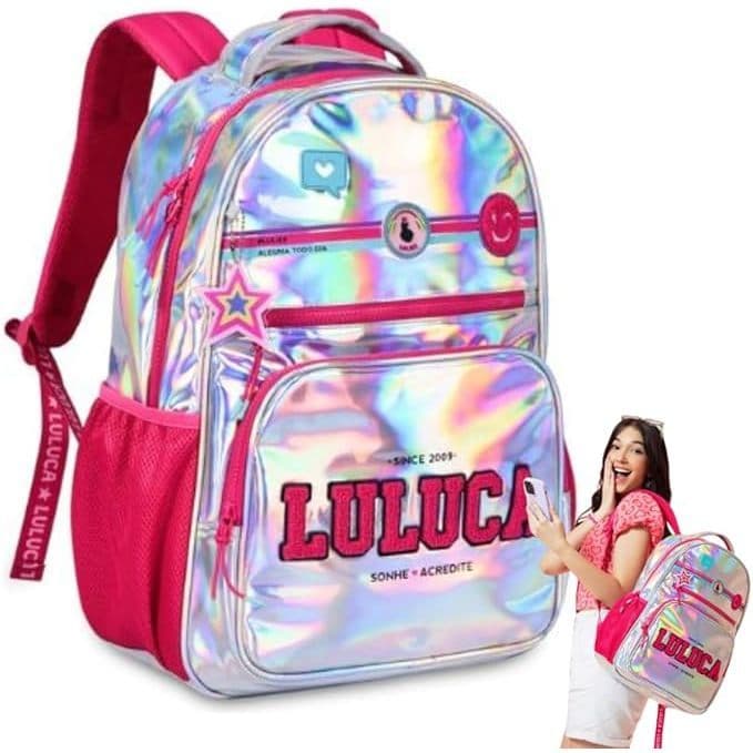 Mochila Holografica Luluca Oficial YOUTUBER Volta as Aulas