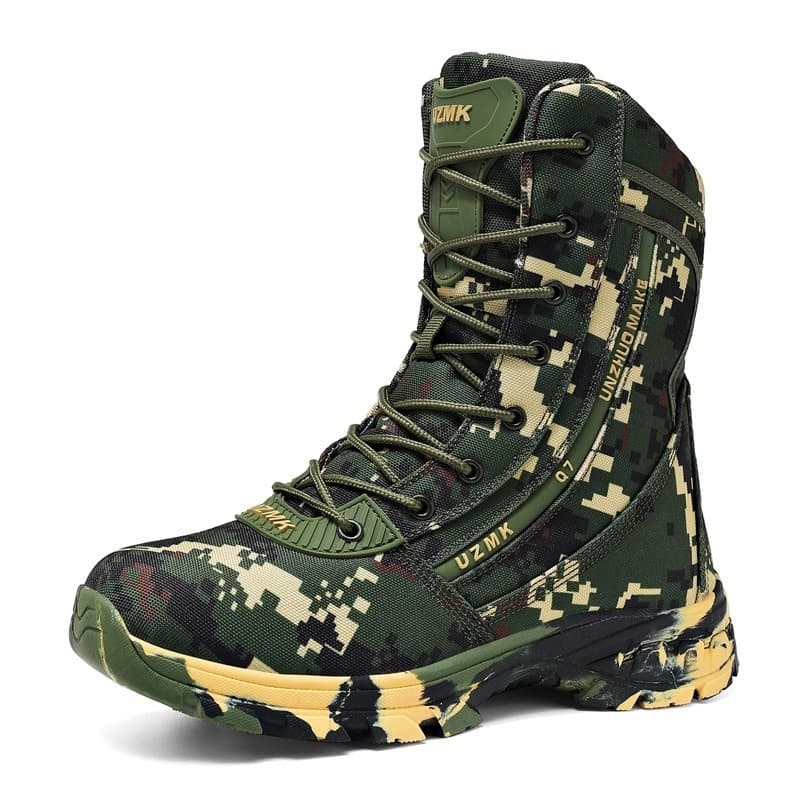 Botas de caminhada camufladas verdes masculinas, sapatos de caminhada de cano alto, botas antiderrapantes de caça ao ar