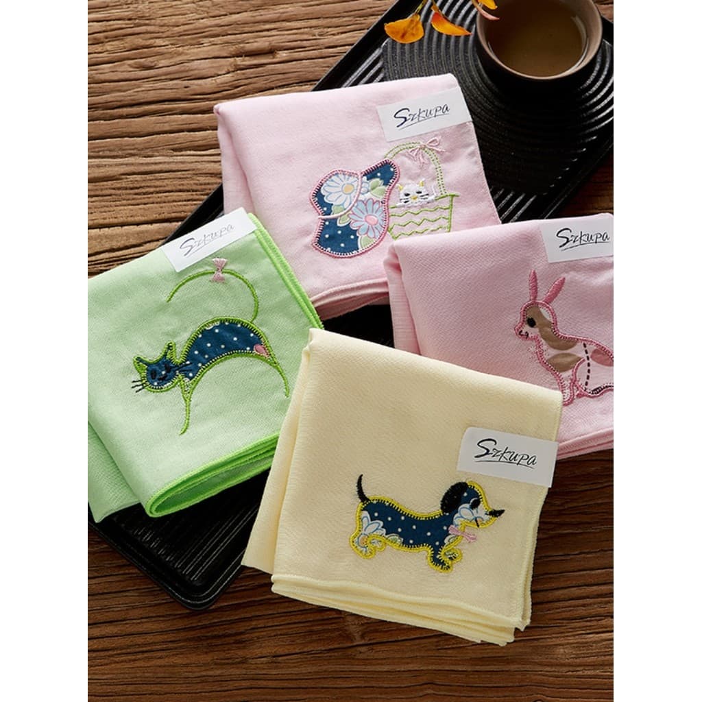 [Cool Pa] Lenço feminino bordado japonês gaze de algodão puro lenço feminino absorvente de suor lenço bonito bordado de