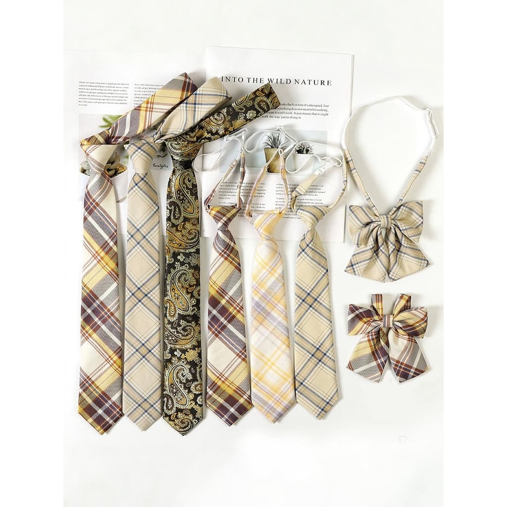 Jk gravata feminina japonesa marrom amarelo xadrez gravata borboleta camisa Casual decoração gravata borboleta grátis es