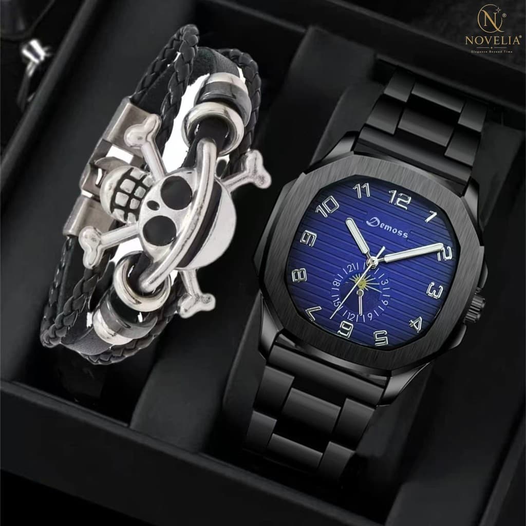 Relógio crânio pulseira conjunto relógio simples Casual banda de aço não mecânico relógio de quartzo Digital